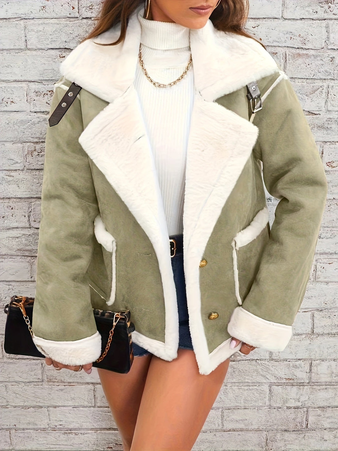Amaya Women’s Shearling Jacket – Short Teddy Suede Winter Coat