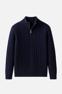 Ryan Men’s Wool Half Zip Sweater – Cable Knit Pullover with High Collar