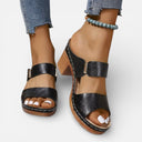 Women’s Leather Chunky Heel Sandals – Comfort Open Toe Summer Slides