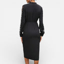 Milena – Elegant Black Midi Dress with Lace Sleeves