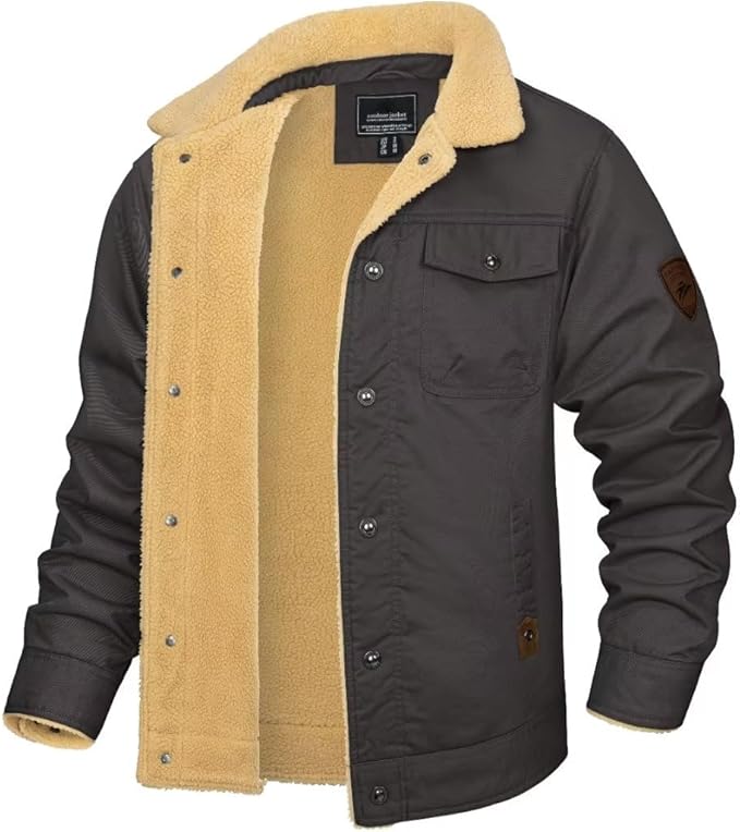 Barclay & Bloom | Men’s Sherpa Lined Canvas Jacket – Winter Coat with Button Closure