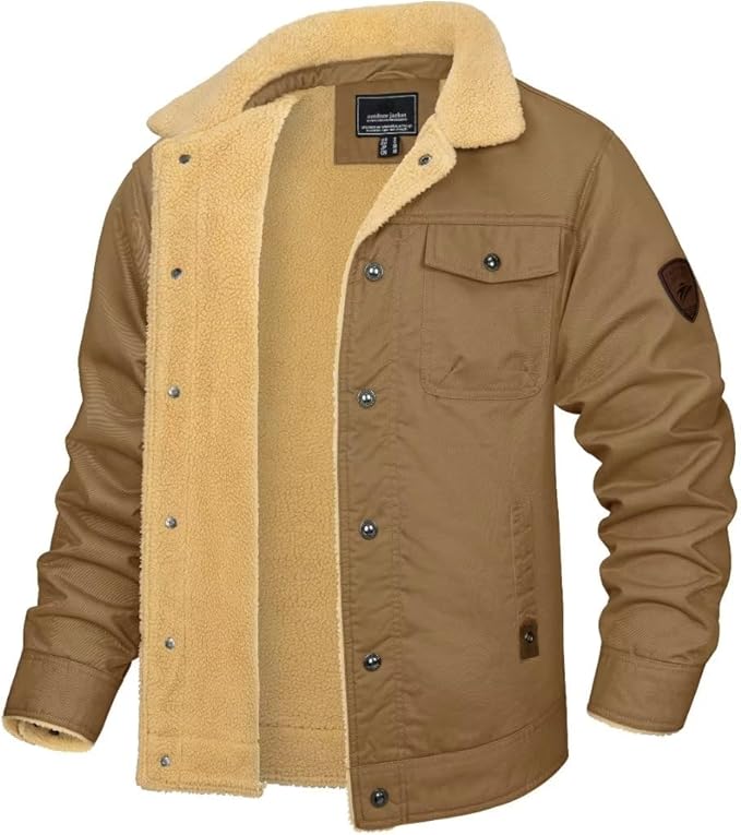 Barclay & Bloom | Men’s Sherpa Lined Canvas Jacket – Winter Coat with Button Closure