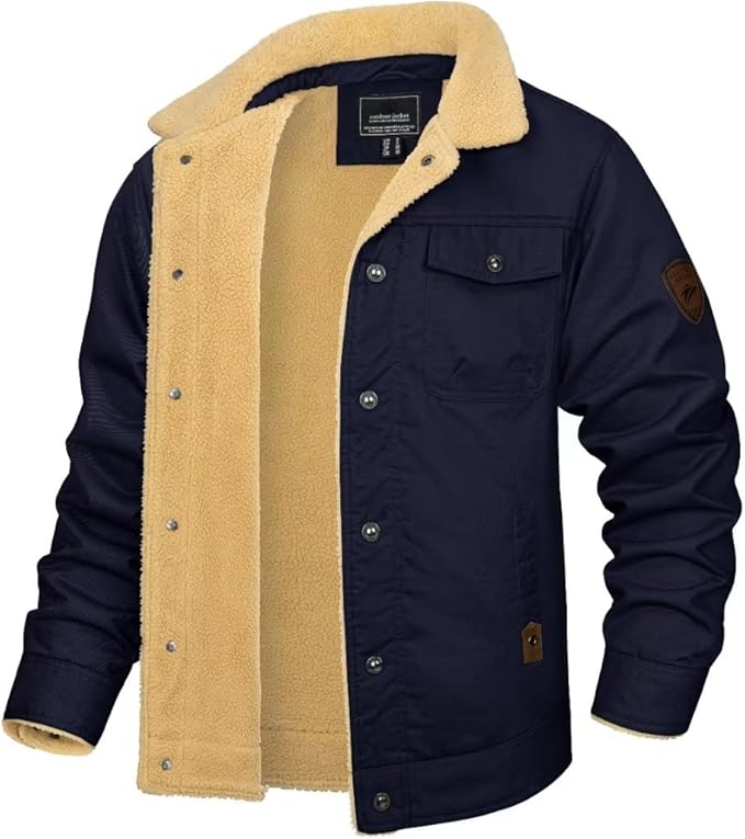 Barclay & Bloom | Men’s Sherpa Lined Canvas Jacket – Winter Coat with Button Closure