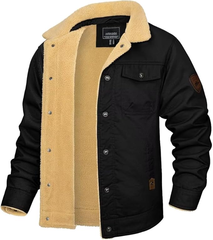 Barclay & Bloom | Men’s Sherpa Lined Canvas Jacket – Winter Coat with Button Closure