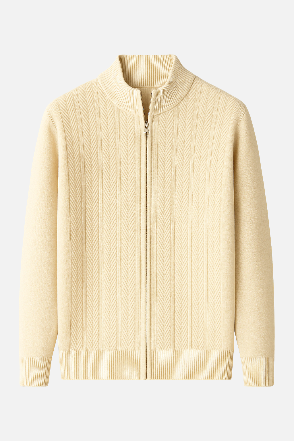 Miles Heren Wol Rits Cardigan – Gebreide Trui met Volledige Rits en Hoge Kraag