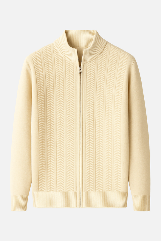 Miles Heren Wol Rits Cardigan – Gebreide Trui met Volledige Rits en Hoge Kraag