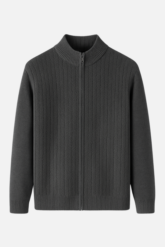 Miles Heren Wol Rits Cardigan – Gebreide Trui met Volledige Rits en Hoge Kraag