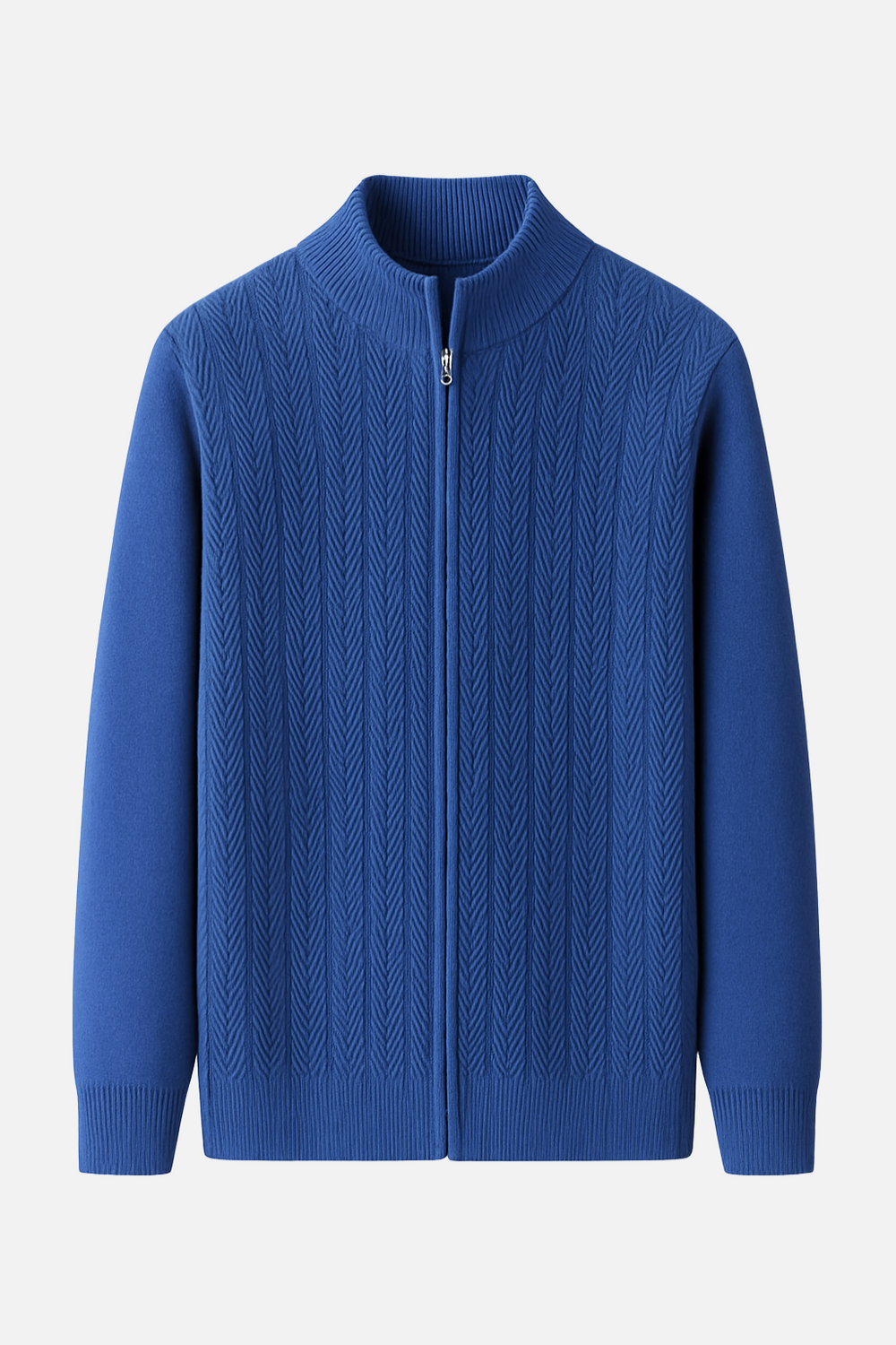 Miles Heren Wol Rits Cardigan – Gebreide Trui met Volledige Rits en Hoge Kraag