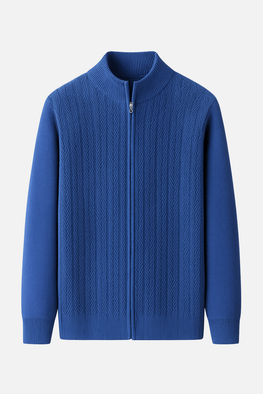 Miles Heren Wol Rits Cardigan – Gebreide Trui met Volledige Rits en Hoge Kraag