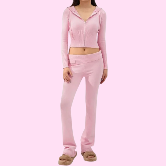 Alessia Women’s Knit Set – Cropped Cardigan and Flared Pants