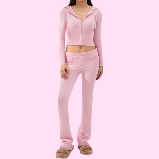 Alessia Women’s Knit Set – Cropped Cardigan and Flared Pants