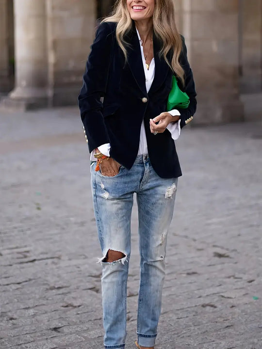 Odessa | Velvet Blazer with Button Detail