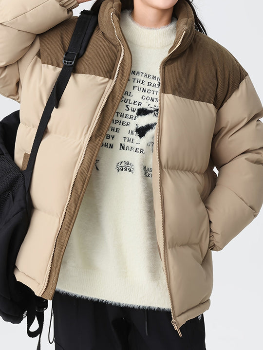 Rowan Men’s Puffer Jacket – Two Tone Quilted Winter Coat Beige