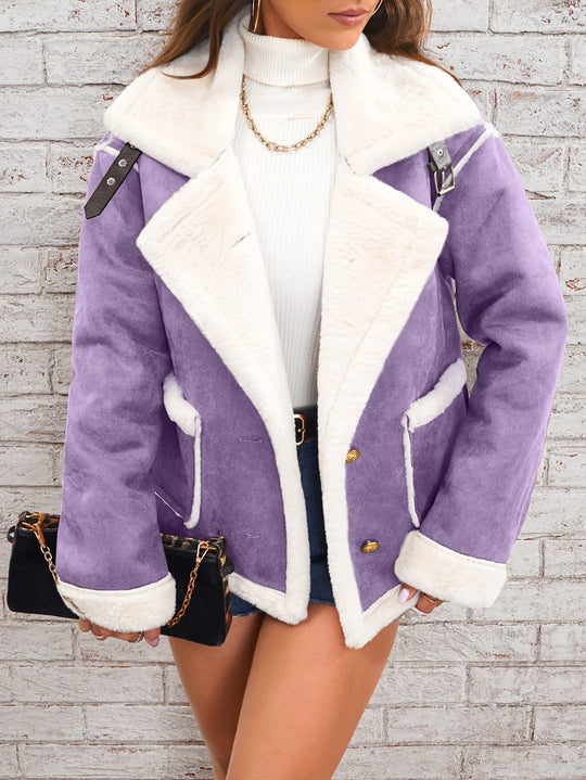 Amaya Women’s Shearling Jacket – Short Teddy Suede Winter Coat