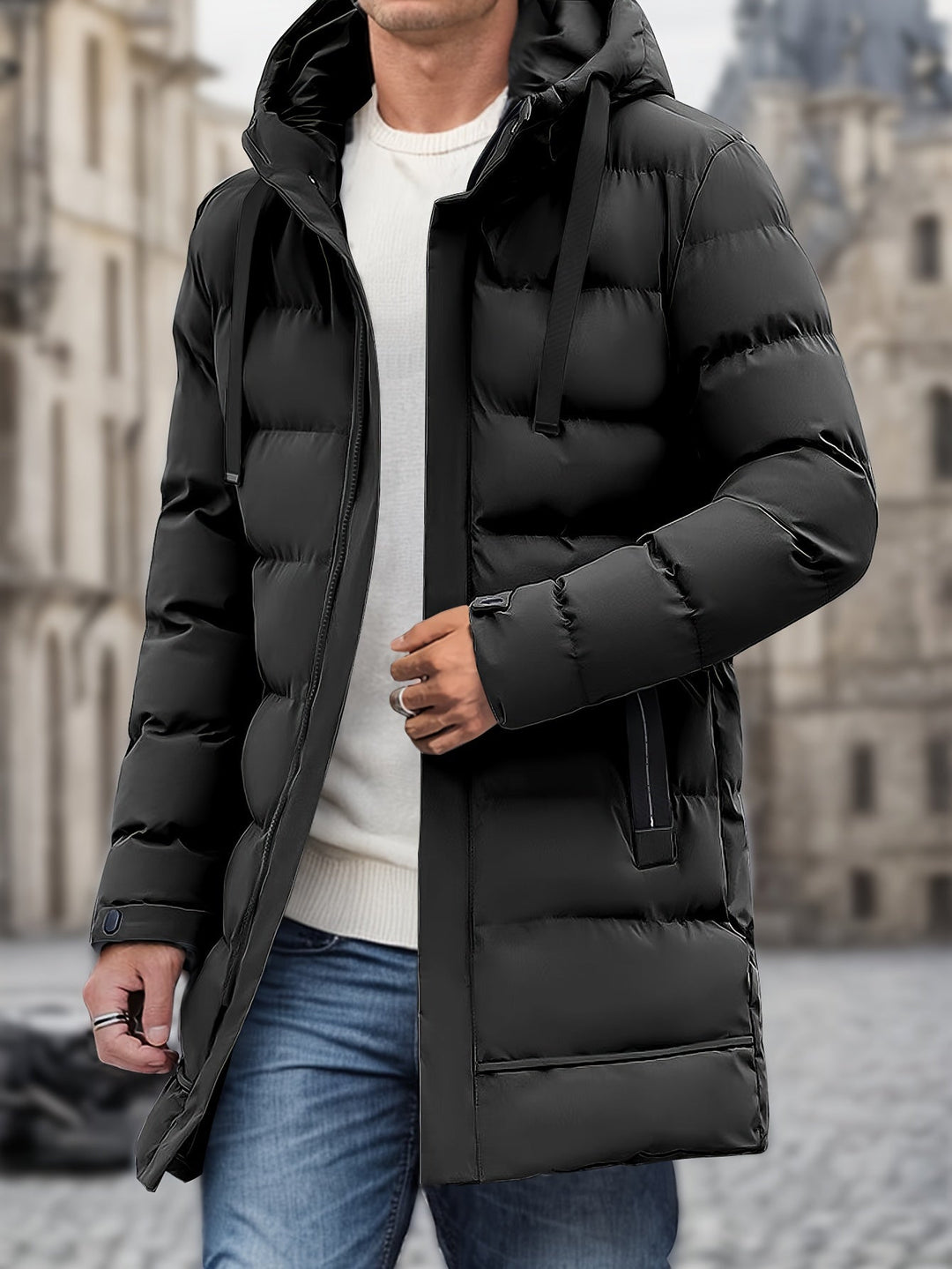 Jeffrey Men’s Puffer Jacket – Long Winter Coat with Hood
