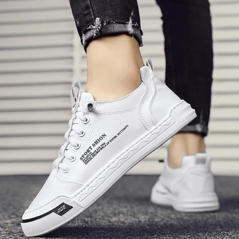Dorian Men’s Casual Sneakers – Low Top Canvas White Shoes