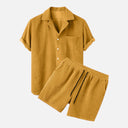 Men’s Corduroy Summer Set Shirt and Shorts Matching Outfit