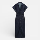 Damen Denim Midi-Kleid Slim Fit Mit Knopfleiste und Kragen Klassisch