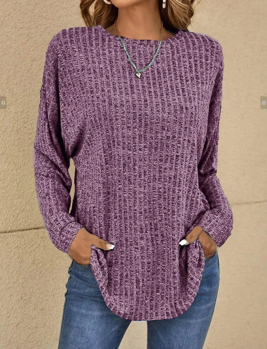 Isla Women’s Waffle Knit Top – Long Sleeve Casual Pullover