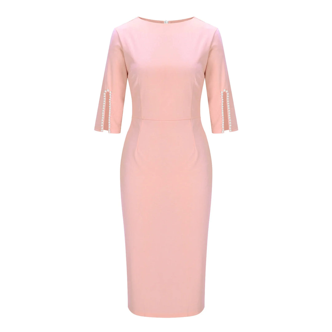 Barclay & Bloom | Women’s Midi Pencil Dress – Office Dress with Pearl Detail