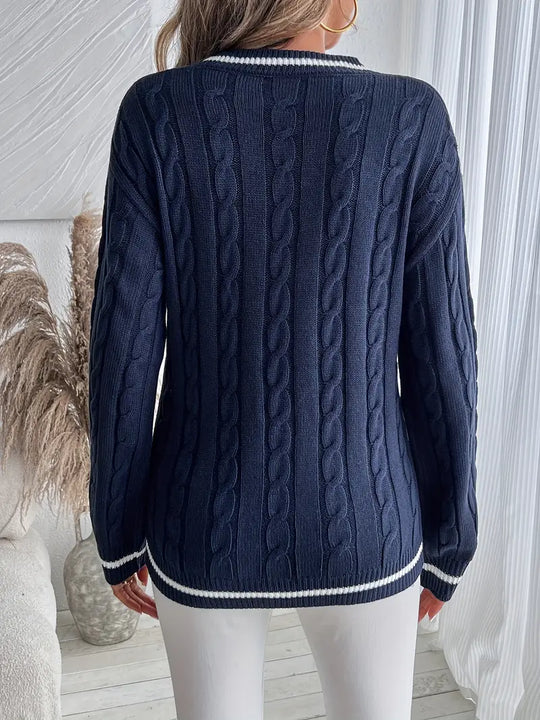 Colette – Women's V-Neck Cable Knit Sweater