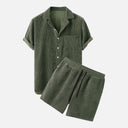 Men’s Corduroy Summer Set Shirt and Shorts Matching Outfit