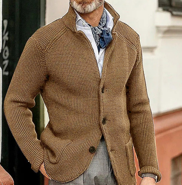 Harrison Men’s Knit Cardigan – Button-Up with Suede Details