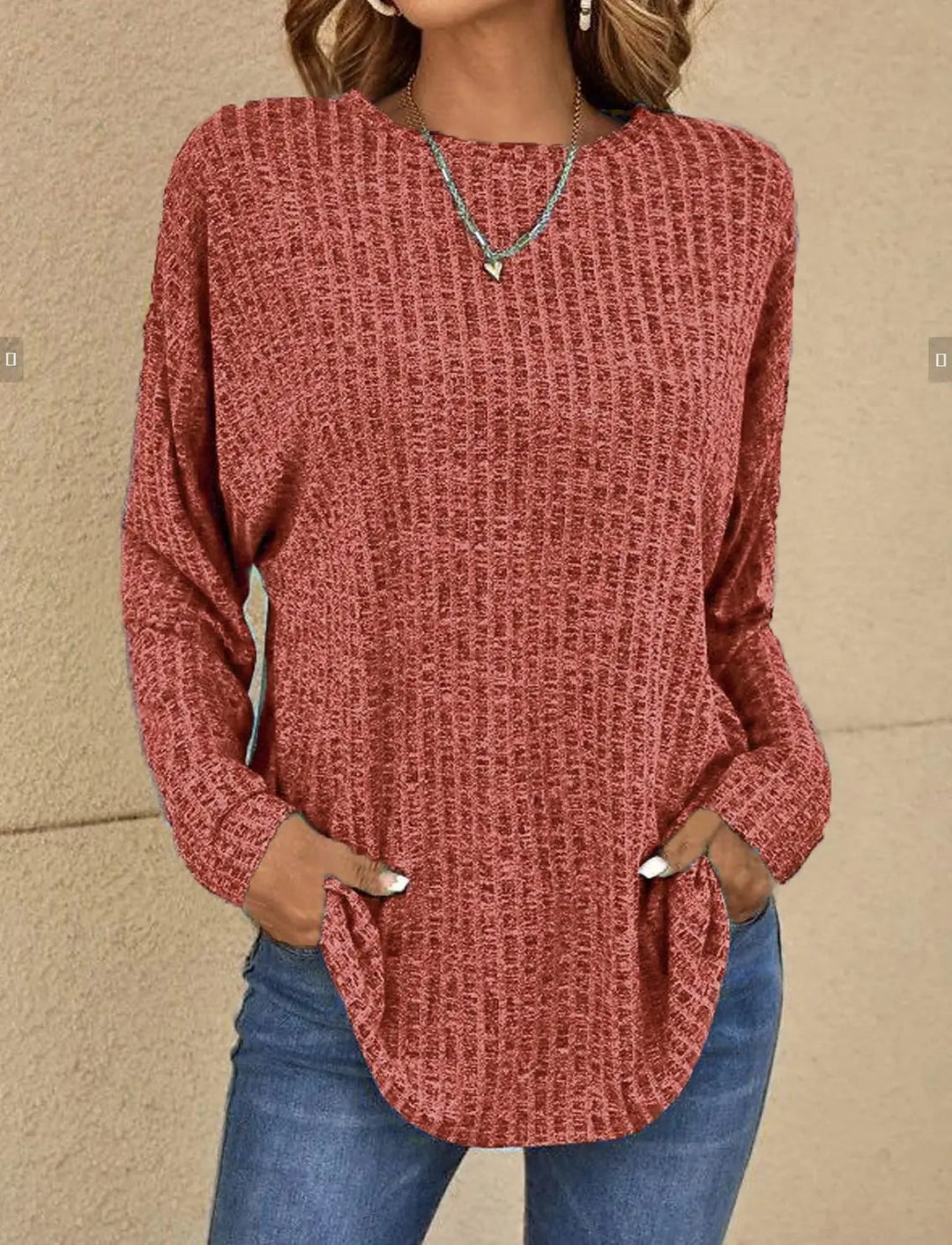 Isla Women’s Waffle Knit Top – Long Sleeve Casual Pullover