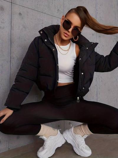 Women’s Cropped Puffer Jacket with Hood – Winter Streetwear