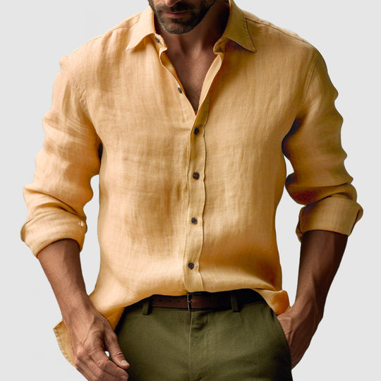 Leandro – Men’s Long Sleeve Linen Shirt in Vintage Style