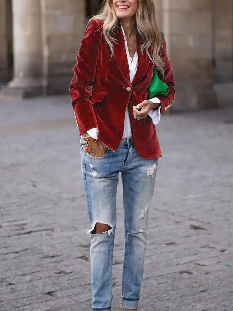 Odessa | Velvet Blazer with Button Detail