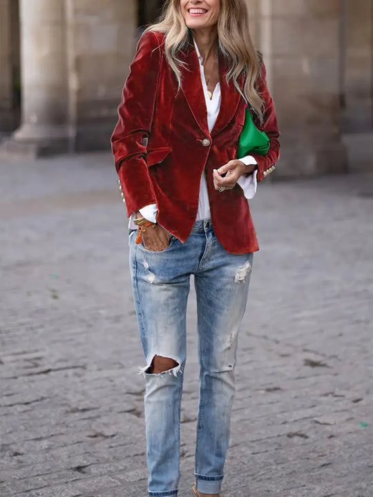 Odessa | Velvet Blazer with Button Detail