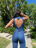 Denim Jumpsuit - Heart-Shaped Back Cutout