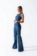 Denim Jumpsuit - Heart-Shaped Back Cutout