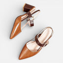 Women’s Leather Slingback Heels Block Heel Pointed Toe