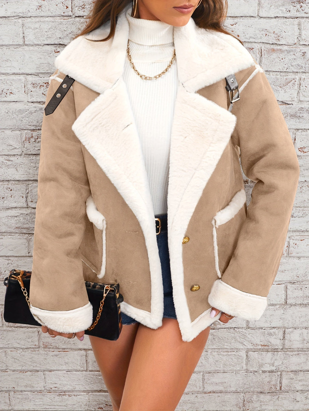 Amaya Women’s Shearling Jacket – Short Teddy Suede Winter Coat