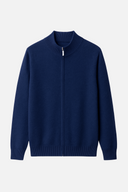 Simon Men’s Wool Zip Cardigan – Full Zip Knit Sweater with High Collar