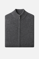 Simon Men’s Wool Zip Cardigan – Full Zip Knit Sweater with High Collar