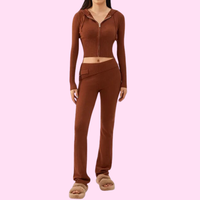 Alessia Women’s Knit Set – Cropped Cardigan and Flared Pants