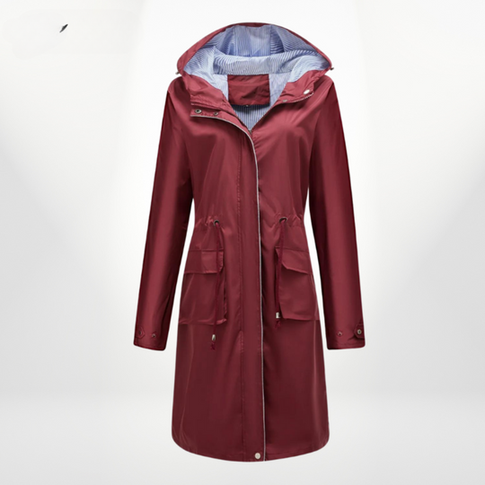Red raincoat with a hood on a white background