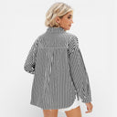 Damesblouse Katoen Knopen Klassiek Gestreept Lange Mouw