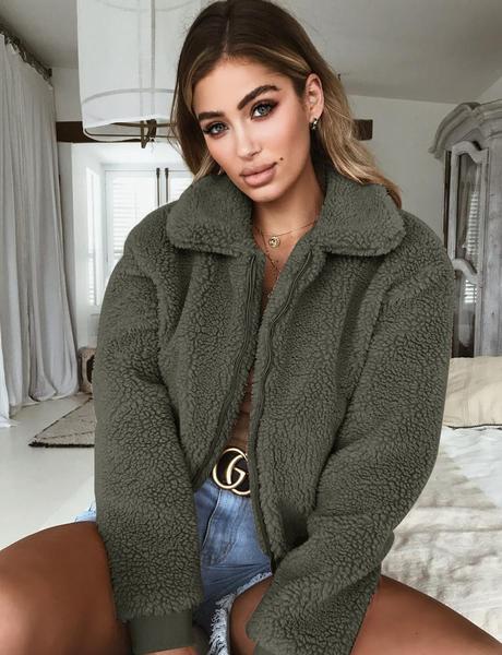 Lina Women’s Teddy Jacket – Casual Faux Shearling Short Coat