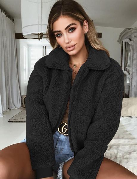 Lina Women’s Teddy Jacket – Casual Faux Shearling Short Coat