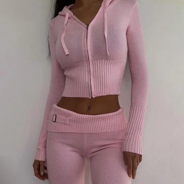 Alessia Women’s Knit Set – Cropped Cardigan and Flared Pants