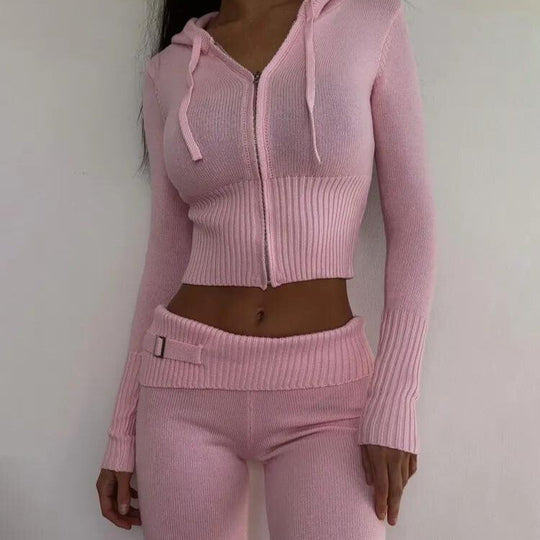 Alessia Women’s Knit Set – Cropped Cardigan and Flared Pants