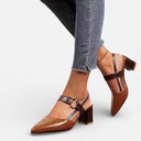 Women’s Leather Slingback Heels Block Heel Pointed Toe
