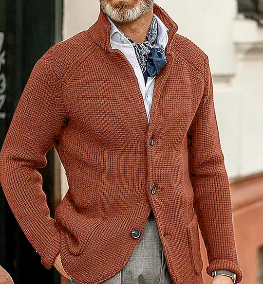Harrison Men’s Knit Cardigan – Button-Up with Suede Details