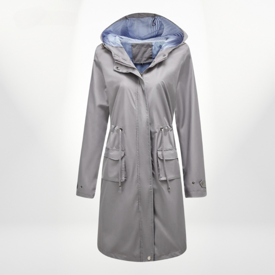 Gray raincoat with a hood on a white background
