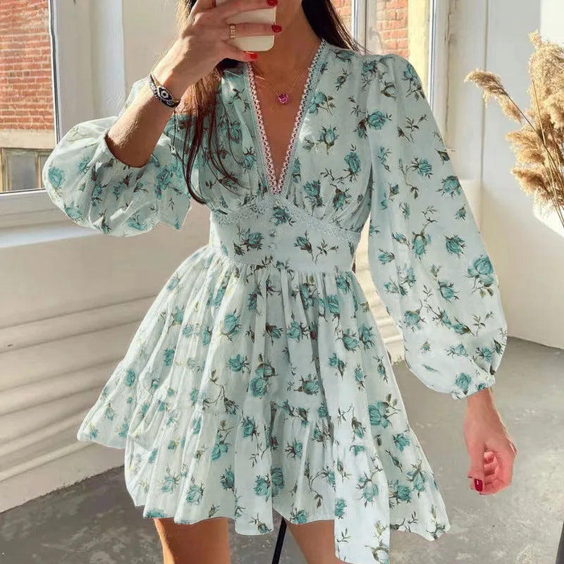 Marina – Women’s Floral Print A-Line Mini Dress with High Waist