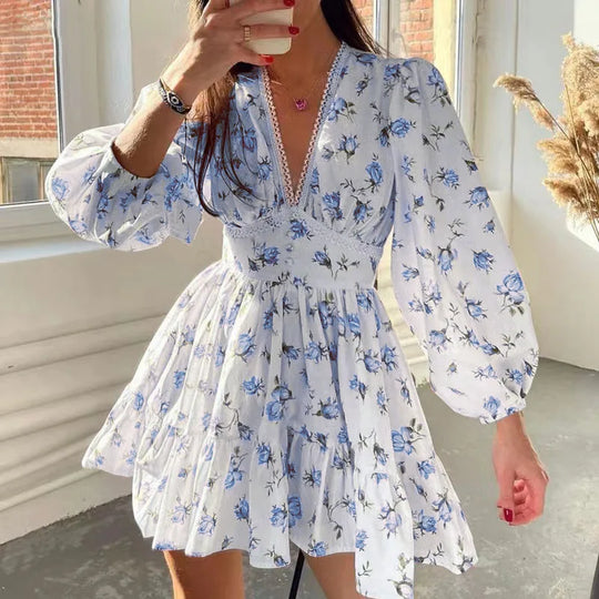 Marina – Women’s Floral Print A-Line Mini Dress with High Waist